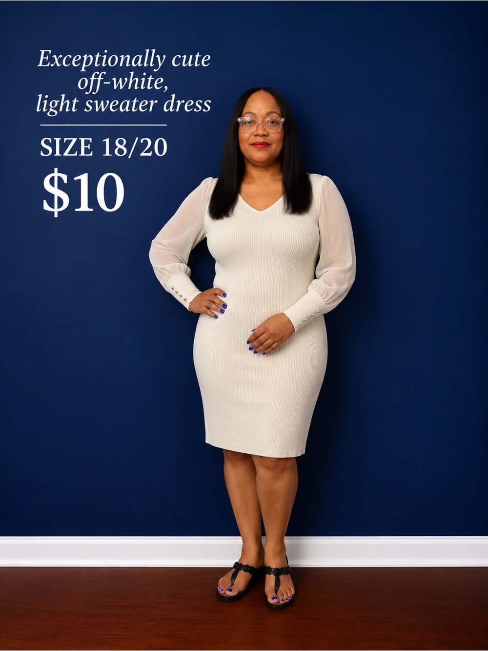 Off-White Light Sweater Dress with Sheer Sleeves